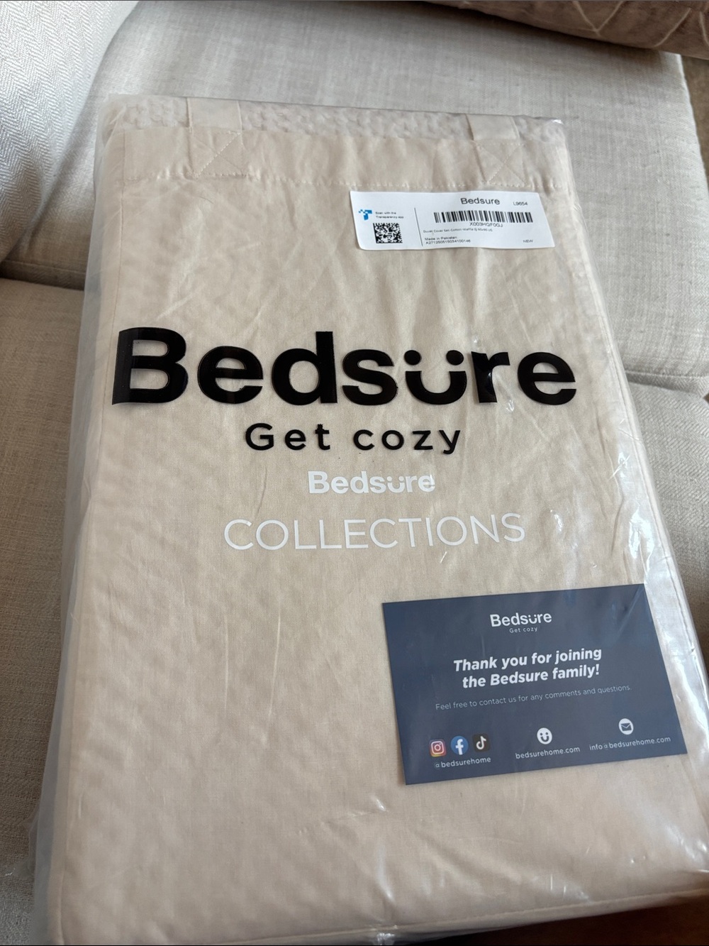 Bedsure 100% Cotton Waffle Weave Duvet Cover Queen Beige 3Pc NWT 90x90 - Picture 8 of 10